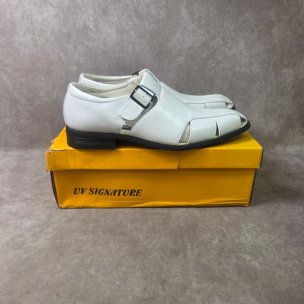 UV Signature Mens UV059 White Closed Toe Dress Sandals Monk Strap Size 8.5